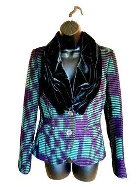 Etro For Neiman Marcus Womens Velvet Shawl Collar Blazer With Multicolor Striped